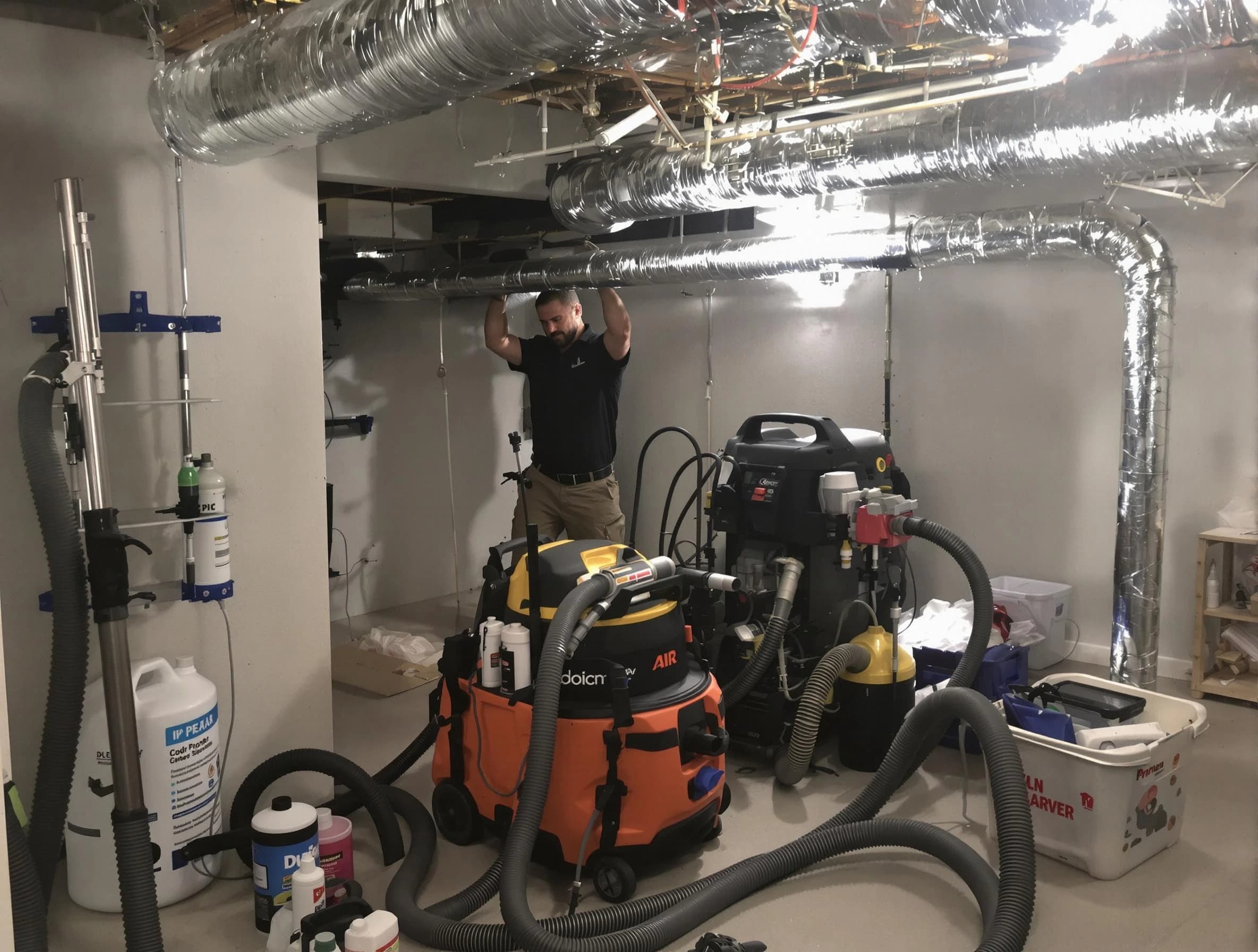 Panthersville Air Duct Cleaning specialist performing professional mold removal from air ducts using safety equipment in Panthersville