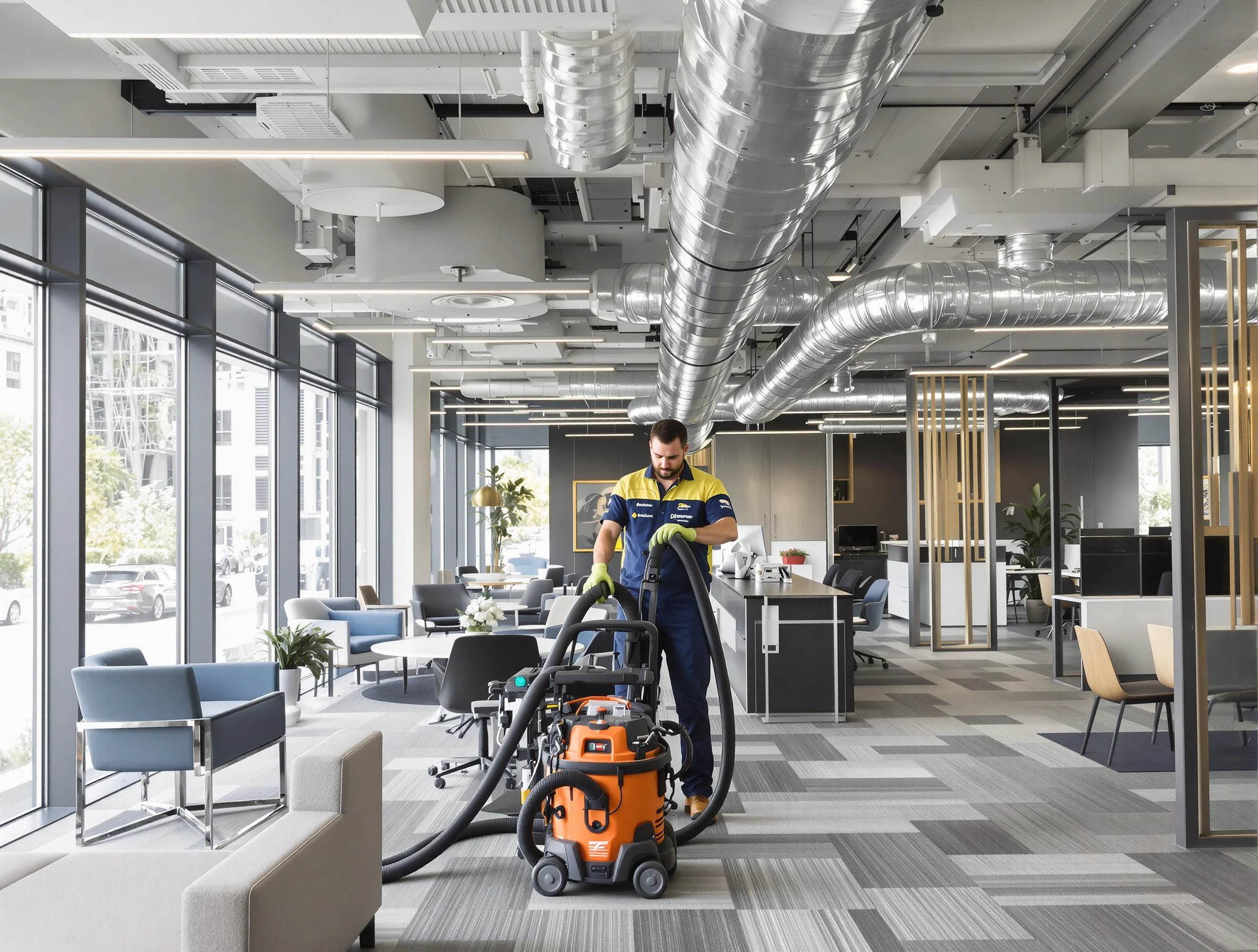 Panthersville Air Duct Cleaning team performing thorough commercial duct cleaning at a Panthersville business center